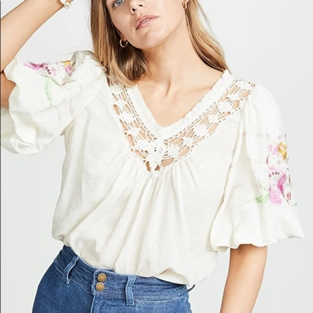 💘 New Free People Bohemia Embroidered Top - Picture 4 of 9